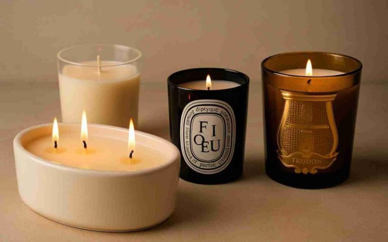 Candele accese in contenitori eleganti di design
