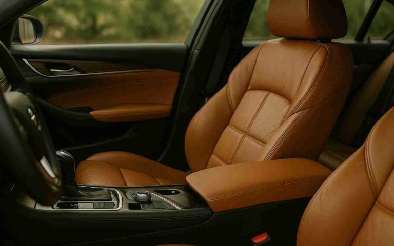 Sedili in pelle marrone all’interno di un’auto di lusso